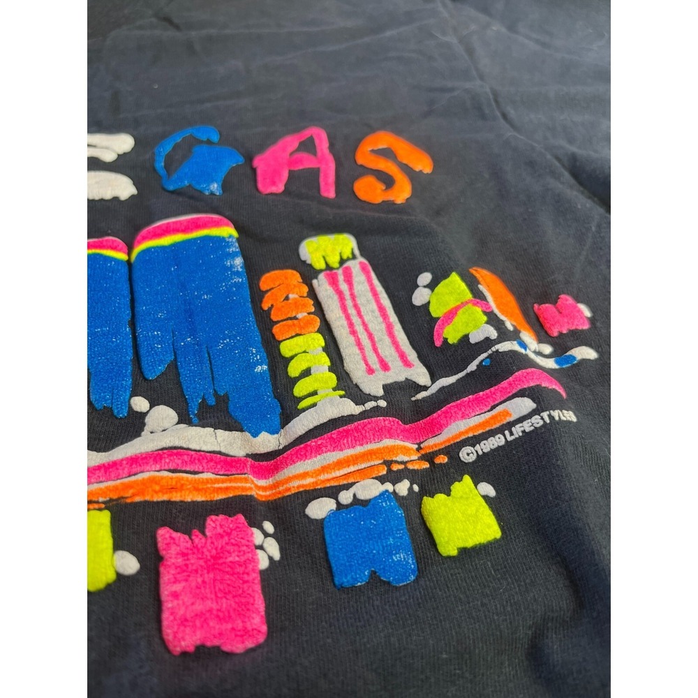 Hanes Shirt Womens Large Black Las Vegas Neon 1989 Lifestyles, Vintage - Picture 6 of 11